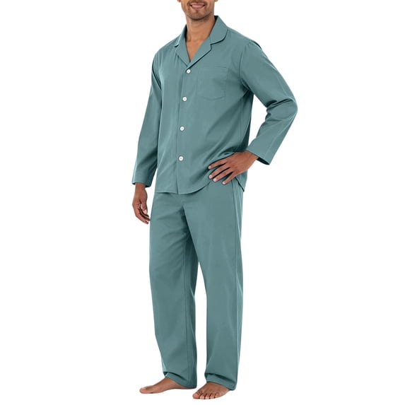 Mens Pajama Set Soft Long Sleeve Pajamas for Men Lightweight Button Up Sleepwear Lounge Pjs Outfits Turquoise XL