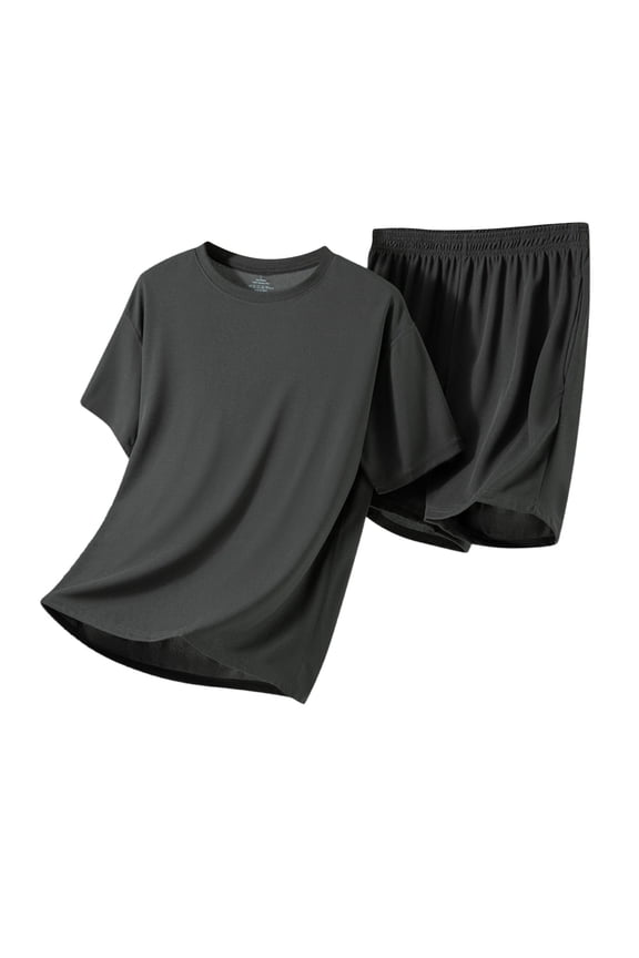 Mens Pajama Set Summer 2 Piece Loungewear Short Sleeve Pjs Sleepwear with Pockets Soft Comfy Nightwear