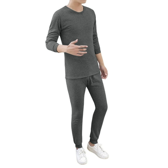 Mens Pajama Sets Autumn And Winter Thermal Underwear solid color Round Neck Long Sleeve tops with Pants Casual Thickened Two Piece Set Sleepwear Homewear,Green,XXXL