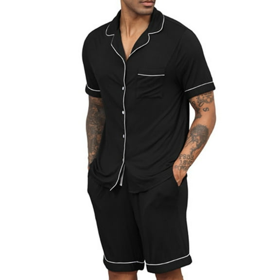 Mens Pajama Sets 2025 Short Sleeve Shirts and Shorts Outfits 2 Piece Casual Solid Color Soft-Modal Loungewear Sleepwear Set