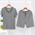 thumbnail image 1 of Mens Pajama Sets Big & Tall L-4X Plus Size Short Sleeve T-Shirts and Shorts Loungewear Outfits Boys Casual 2 Piece Modal Sleepwear Set with Pockets, 1 of 3