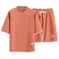 thumbnail image 1 of Mens Pajama Sets Casual Summer Short Sleeve Leisure Sports Suit Loose Shirt Shorts Suit Two Piece Orange Sleepwear XXXXL, 1 of 5