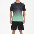 thumbnail image 1 of Mens Pajama Sets Gradient Print Round Neck Short Sleeve T Shirt with shorts Loose Breathable Fitness Exercise Running Sports Two Piece Set Sleepwear Daily-Wear,Green,XXXXXL, 1 of 5