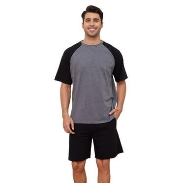 Mens Pajama Sets, PUTUO Pajamas for Men, Summer Round Neck Short Sleeved and Shorts Bottoms Two Piece Loungewear with Pockets Raglan Pajamas
