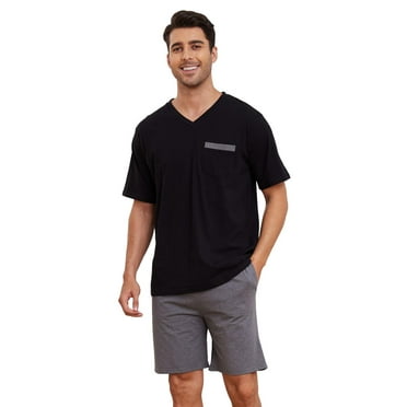 Mens Pajama Sets, PUTUO Pajamas for Men, Summer V-Neck Short Sleeved and Shorts Bottoms Two Piece Loungewear with Pockets
