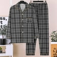 thumbnail image 1 of Mens Pajama Sets Plaid print Lapel Long Sleeve tops with Pants Loose Casual Two Piece Set Sleepwear Nightwear,Black,XXL, 1 of 2