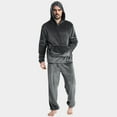 thumbnail image 1 of Mens Pajama Sets flannel Fleece Warm Solid Color Hooded Long Sleeve Fashion Leisure Soft tops with Pants Two Piece Set Sleepwear Daily-Wear,Gray,XL, 1 of 8