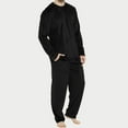 thumbnail image 1 of Mens Pajama Sets flannel Solid Color Round Neck Long Sleeve Fashion Leisure Soft tops with Pants Two Piece Set Sleepwear Daily-Wear,Black,XXXL, 1 of 5