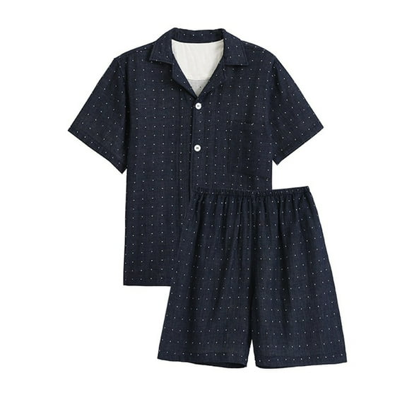 Mens Pajama Sets with Pockets 2 Piece Lightweight Pajamas Casual Polka Dot Printed Short Sleeve Shirts and Shorts Loungewear Homewear Outfits Set