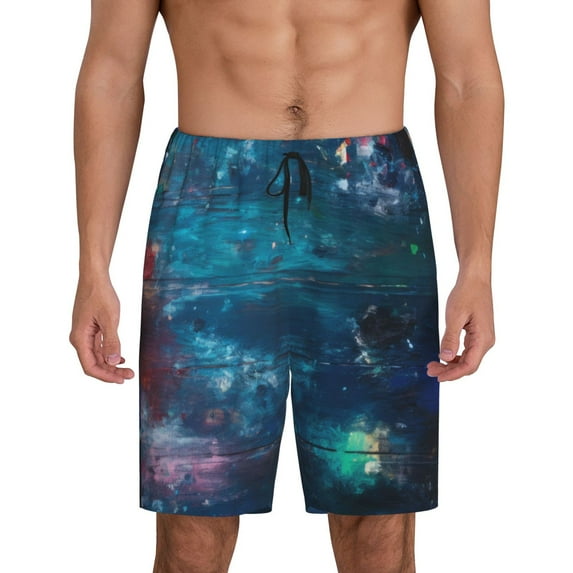 Mens Pajama Shorts, Abstract Colorful Art Supplies Sleep Shorts Men Pajama Bottoms Lounge PJ Shorts with Pockets