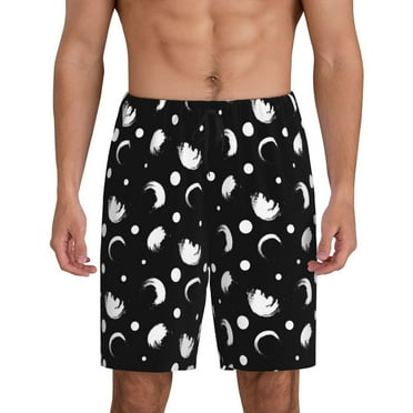 Mens Pajama Shorts - Abstract Moon Pattern Elastic Waistband Mens Sleep Shorts Soft Mens Lounge Shorts With Pockets