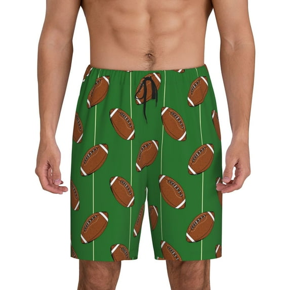 Mens Pajama Shorts, American football rugby green Sleep Shorts Men Pajama Bottoms Lounge PJ Shorts with Pockets