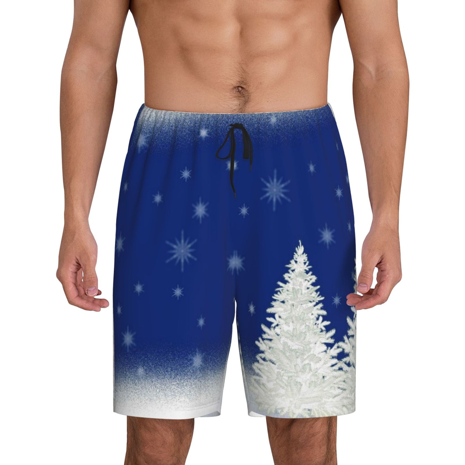 Mens Pajama Shorts Bottoms with Pocket Christmas Fir Tree Soft Pj