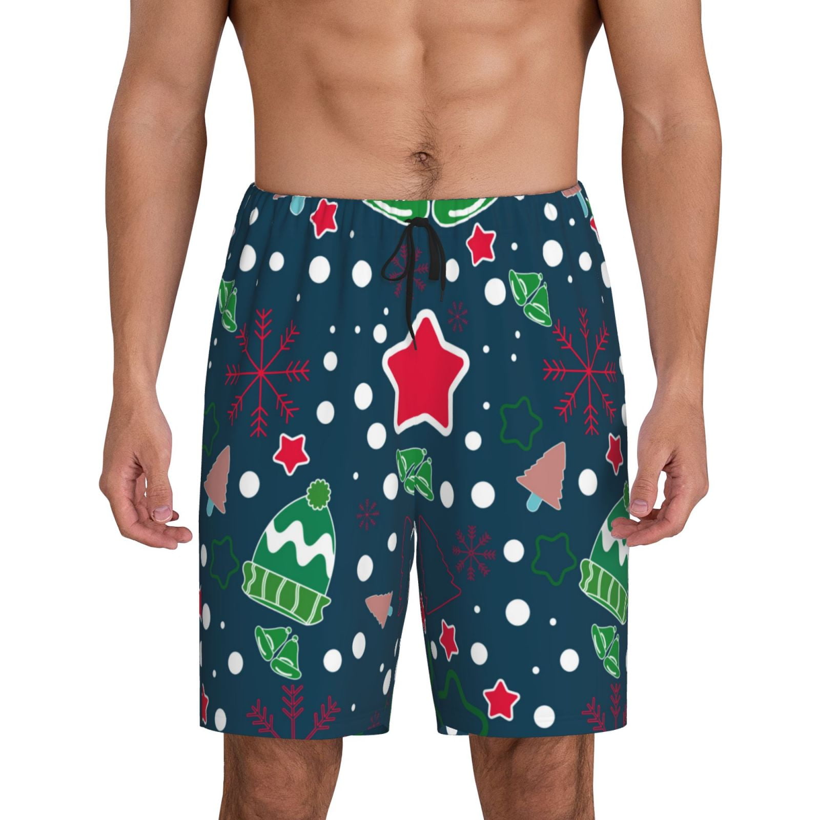 Mens Pajama Shorts Bottoms with Pocket Christmas Soft Pj Pants Sleep