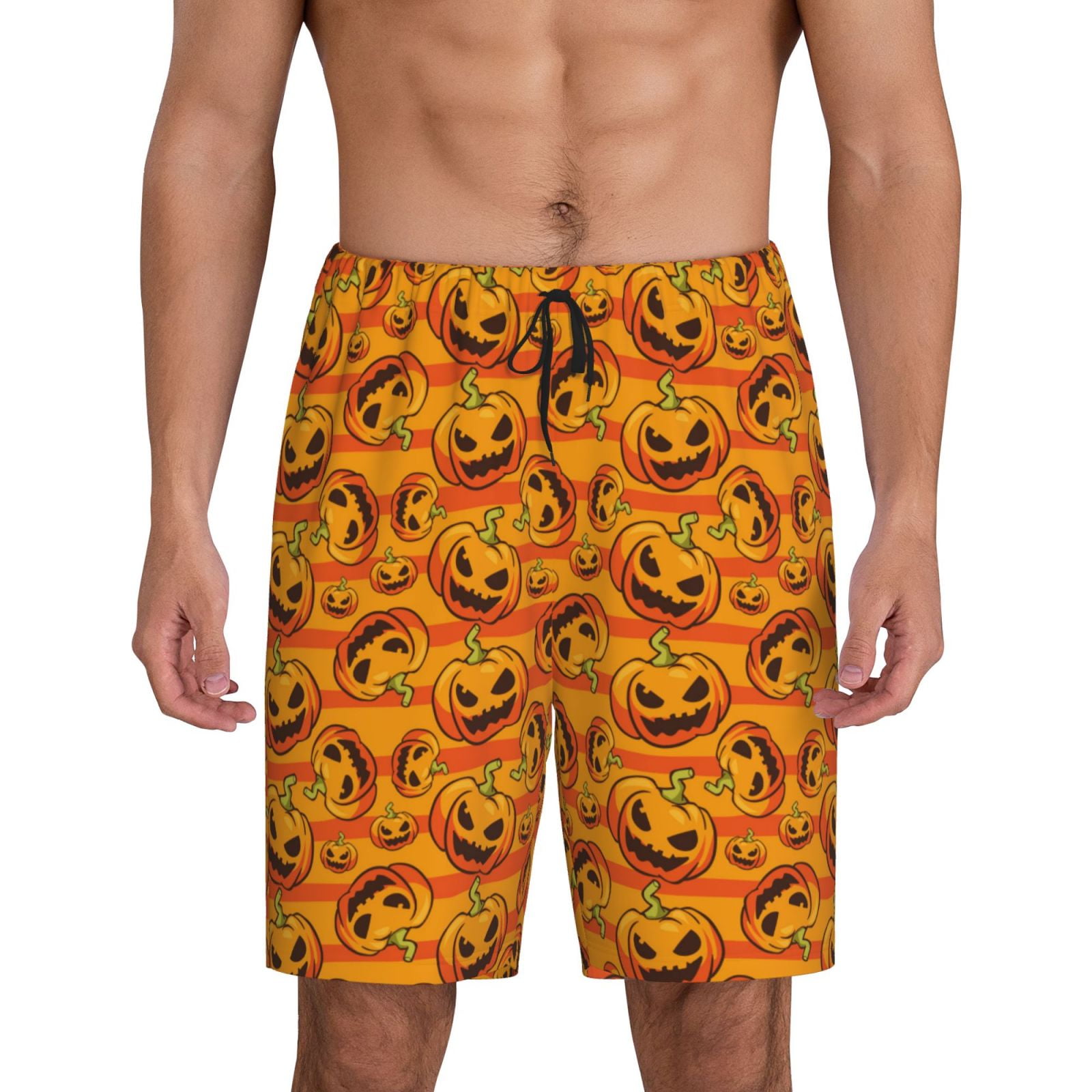 Mens Pajama Shorts Bottoms with Pocket halloween pumpkins fun Soft Pj