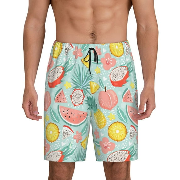 Mens Pajama Shorts, Bright Peach Sleep Shorts Men Pajama Bottoms Lounge PJ Shorts with Pockets