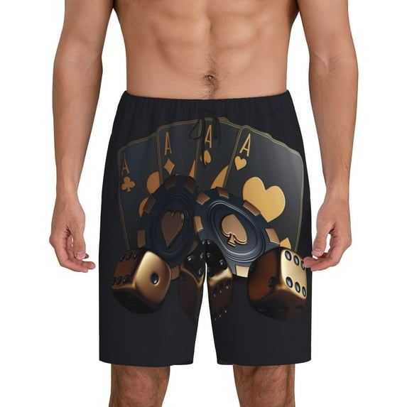 Mens Pajama Shorts, Casino Cards Poker Sleep Shorts Men Pajama Bottoms Lounge PJ Shorts with Pockets