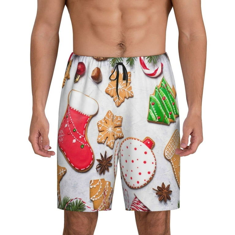 Mens Pajama Shorts, Christmas Gingerbread Cookies Sleep Shorts Men