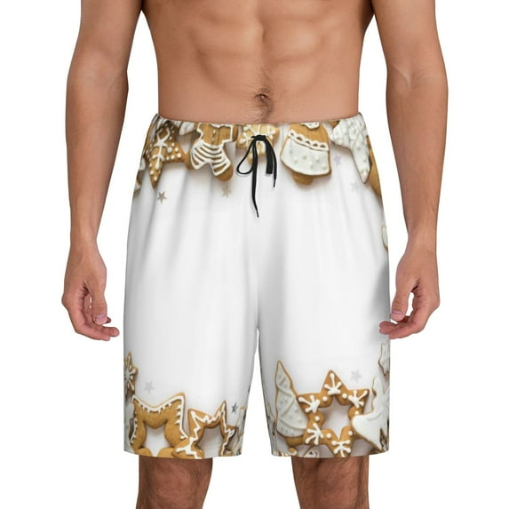 Mens Pajama Shorts, Christmas Gingerbread Cookies Snowflake Sleep Shorts Men Pajama Bottoms Lounge PJ Shorts with Pockets
