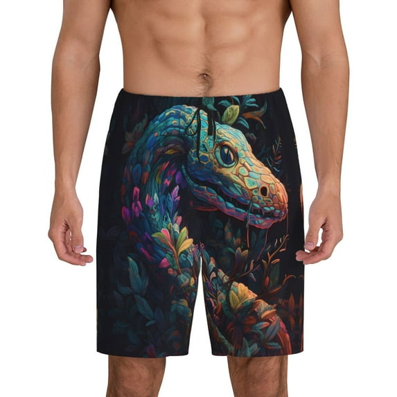Mens Pajama Shorts, Colorful Patterned Snake Sleep Shorts Men Pajama Bottoms Lounge PJ Shorts with Pockets