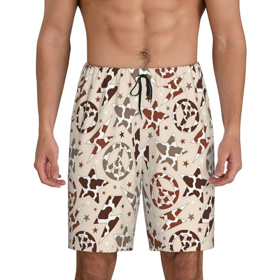 Mens Pajama Shorts, Cow Spots And Peace Sleep Shorts Men Pajama Bottoms Lounge PJ Shorts with Pockets