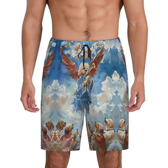 Mens Pajama Shorts, Dog Angel Ascension Sleep Shorts Men Pajama Bottoms Lounge PJ Shorts with Pockets
