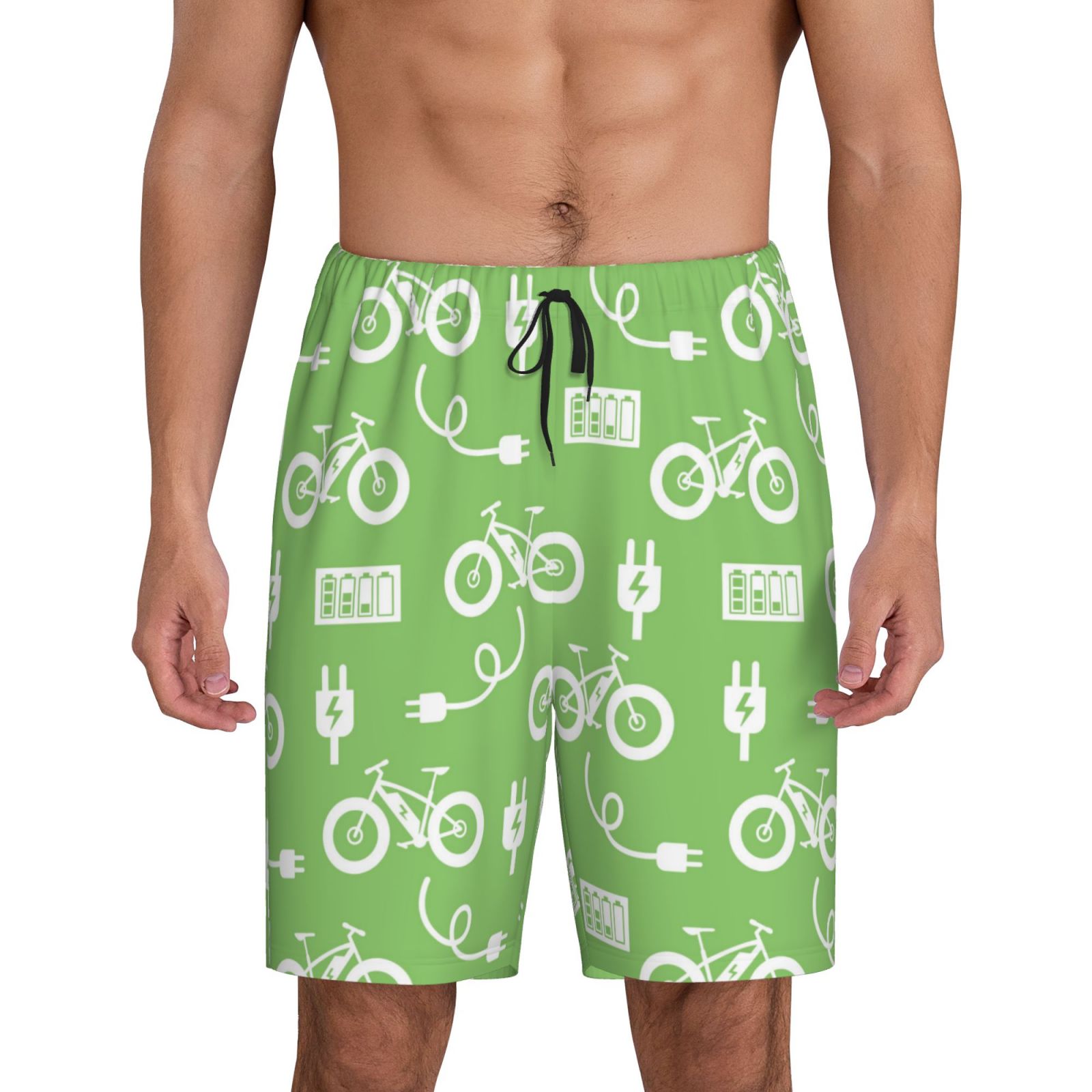 Mens Pajama Shorts - Electric Bicycle Elastic Waistband Mens Sleep Shorts Soft Mens Lounge Shorts With Pockets