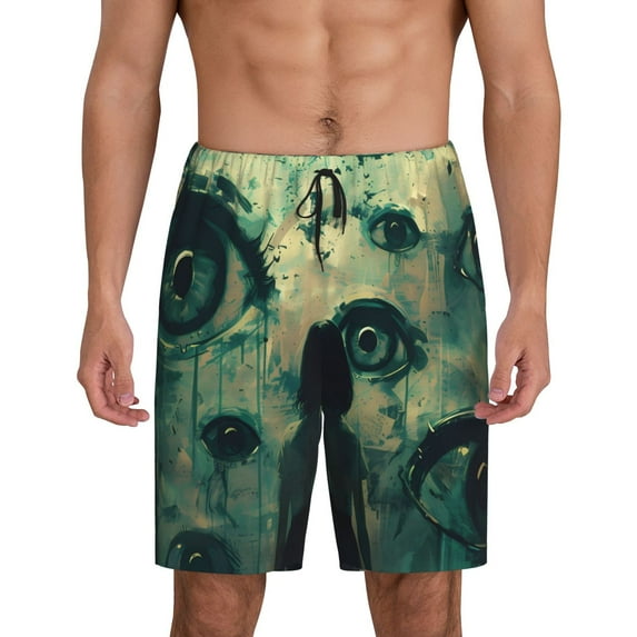Mens Pajama Shorts, Eyes Watching In The Dark Sleep Shorts Men Pajama Bottoms Lounge PJ Shorts with Pockets