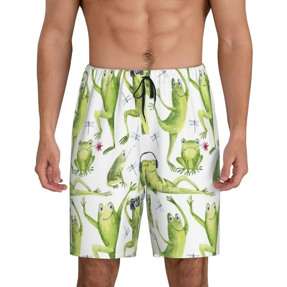 Mens Pajama Shorts, Funny Frogs dancing camera cute Sleep Shorts Men Pajama Bottoms Lounge PJ Shorts with Pockets