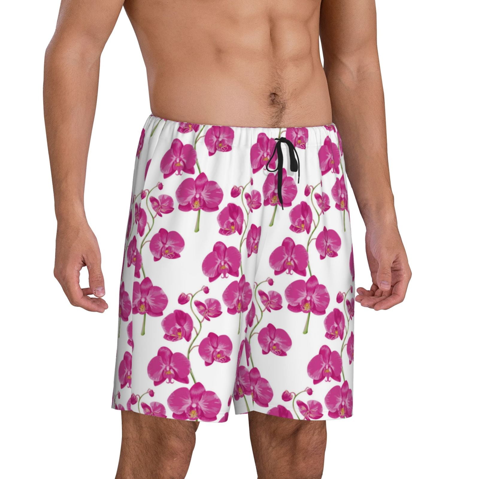 Mens Pajama Shorts Orchids Flowers Soft Mens Sleep Shorts