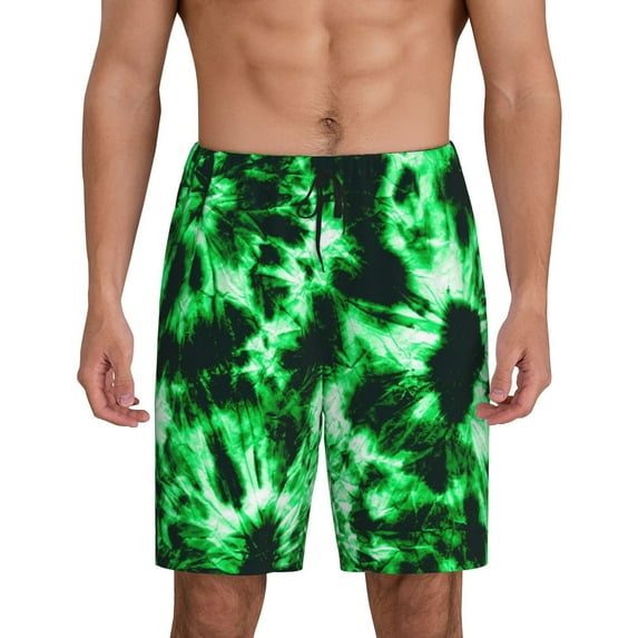 Mens Pajama Shorts, Green Tie Dye Sleep Shorts Men Pajama Bottoms Lounge PJ Shorts with Pockets