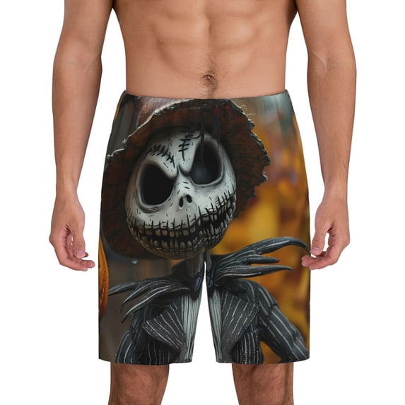 Mens Pajama Shorts, Halloween Funny Skeleton Sleep Shorts Men Pajama Bottoms Lounge PJ Shorts with Pockets
