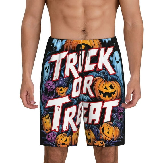 Mens Pajama Shorts, Halloween Trick or Treat Pumpkins Sleep Shorts Men Pajama Bottoms Lounge PJ Shorts with Pockets