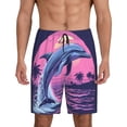 thumbnail image 1 of Mens Pajama Shorts, Hawaiian Beach Dolphin Sleep Shorts Men Pajama Bottoms Lounge PJ Shorts with Pockets, 1 of 6