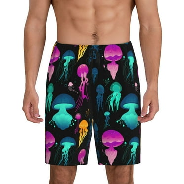 Mens Pajama Shorts - Jellyfish Pattern No.9027 Elastic Waistband Mens Sleep Shorts Soft Mens Lounge Shorts With Pockets