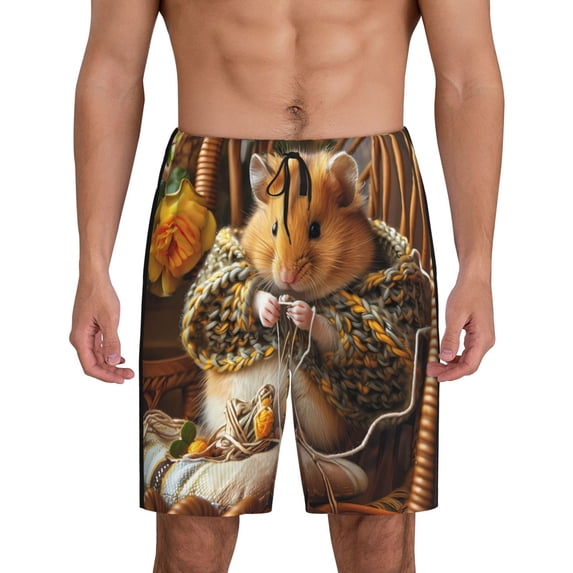 Mens Pajama Shorts, Modern Floral Guinea Pig Sleep Shorts Men Pajama Bottoms Lounge PJ Shorts with Pockets