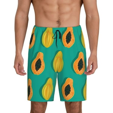 Mens Pajama Shorts - Papaya Pattern Cute Elastic Waistband Mens Sleep Shorts Soft Mens Lounge Shorts With Pockets