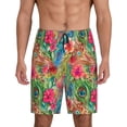 thumbnail image 1 of Mens Pajama Shorts, Peacock Feathers And Flowers Sleep Shorts Men Pajama Bottoms Lounge PJ Shorts with Pockets, 1 of 6