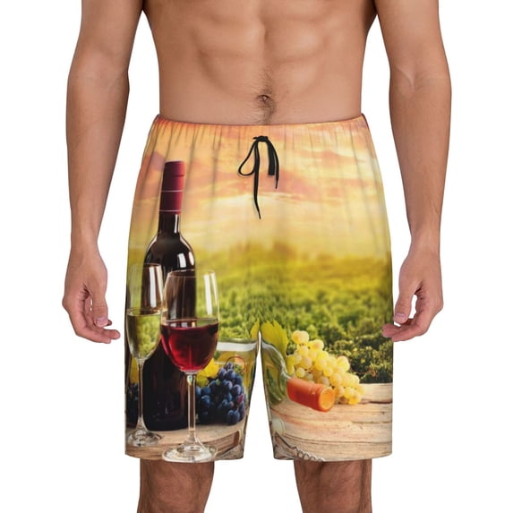 Mens Pajama Shorts, Red Wine Glasses Sleep Shorts Men Pajama Bottoms Lounge PJ Shorts with Pockets