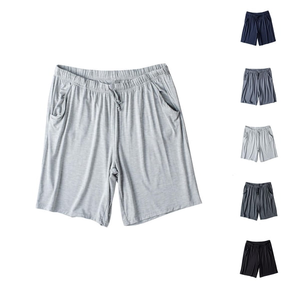 Mens Pajama Shorts Summer Lightweight Loose Fit Elastic Waist Wide Straight Leg Sleep Shorts with Pockets Sleepwear