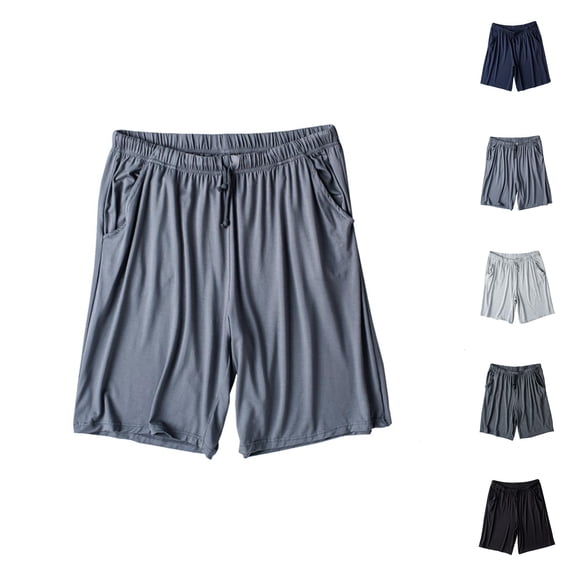 Mens Pajama Shorts Summer Lightweight Loose Fit Elastic Waist Wide Straight Leg Sleep Shorts with Pockets Sleepwear