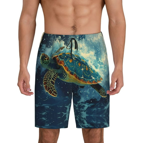 Mens Pajama Shorts, Surfing Turtle Sleep Shorts Men Pajama Bottoms Lounge PJ Shorts with Pockets