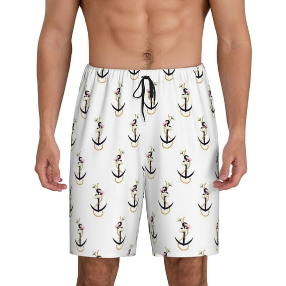 Mens Pajama Shorts, anchor rope mixed flowers cute Sleep Shorts Men Pajama Bottoms Lounge PJ Shorts with Pockets