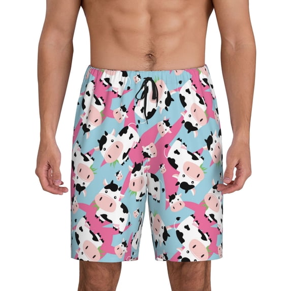 Mens Pajama Shorts, cute cow animal pink blue Sleep Shorts Men Pajama Bottoms Lounge PJ Shorts with Pockets