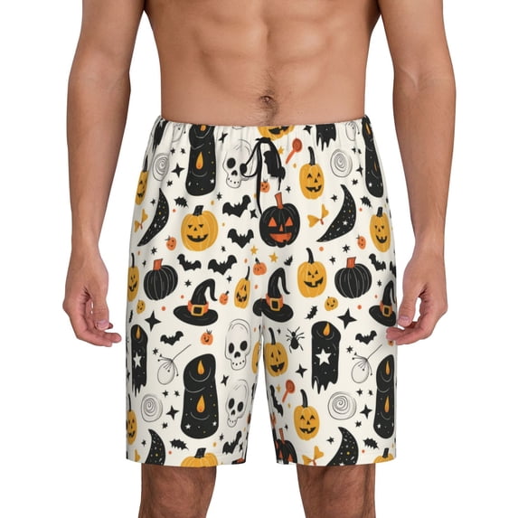 Mens Pajama Shorts, cute halloween pumpkins skull Sleep Shorts Men Pajama Bottoms Lounge PJ Shorts with Pockets