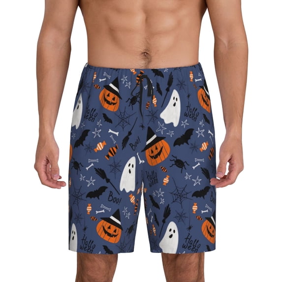 Mens Pajama Shorts, fun halloween pumpkin Sleep Shorts Men Pajama Bottoms Lounge PJ Shorts with Pockets