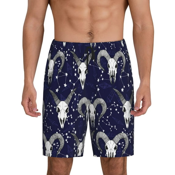 Mens Pajama Shorts, goat skull star navyblue Sleep Shorts Men Pajama Bottoms Lounge PJ Shorts with Pockets