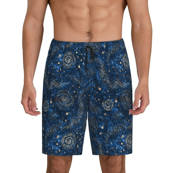 Mens Pajama Shorts, golden star blue starry sky Sleep Shorts Men Pajama Bottoms Lounge PJ Shorts with Pockets