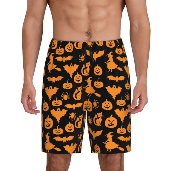 Mens Pajama Shorts, halloween bat witch Sleep Shorts Men Pajama Bottoms Lounge PJ Shorts with Pockets