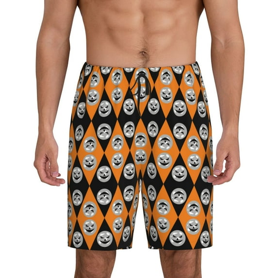Mens Pajama Shorts, halloween elements Pattern Sleep Shorts Men Pajama Bottoms Lounge PJ Shorts with Pockets